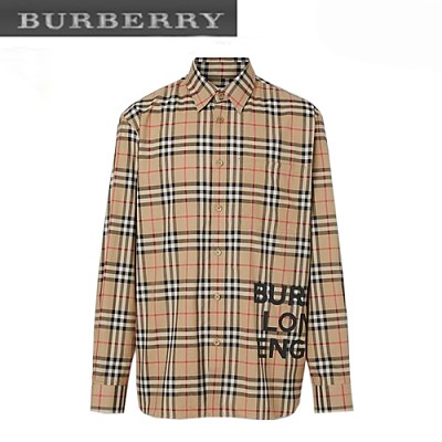 BURBERRY-80175671 버버리 로고 프린트 체크 오버사이즈 셔츠