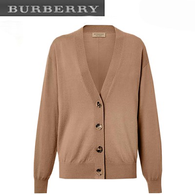 BURBERRY-80079751 버버리 카멜 빈티지 체크 디테일 메리노 울 카디건