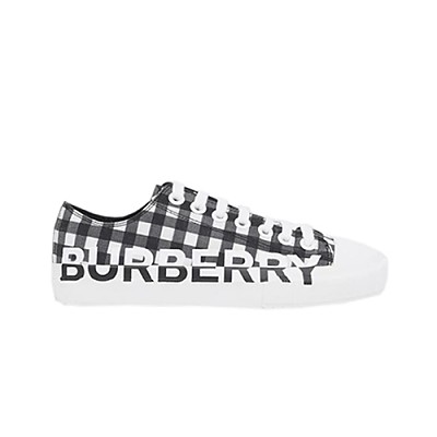 BURBERRY-80182701 버버리 블랙/화이트 로고 프린트 투톤 개버딘 스니커즈