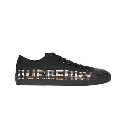 BURBERRY-80182701 버버리 블랙/화이트 로고 프린트 투톤 개버딘 스니커즈