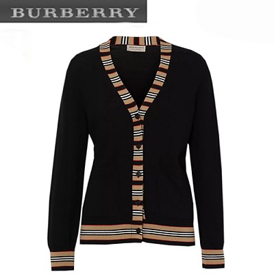 BURBERRY-80089531 버버리 블랙 아이콘 스트라이프 디테일 카디건