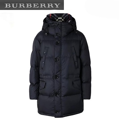 BURBERRY-80188251 버버리 블랙 로고 디테일 후드 패딩 코트 남성용