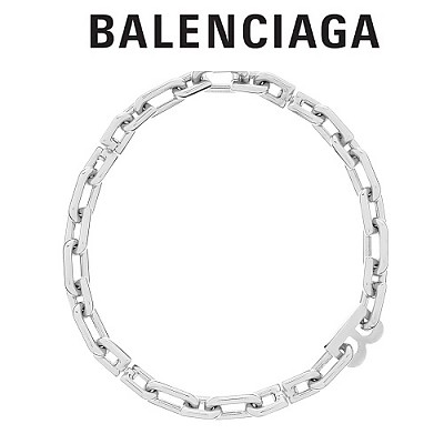 BALENCIAGA-599334 발렌시아가 실버 메탈 B 로고 체인 여성용 팔찌 / 브레이슬릿