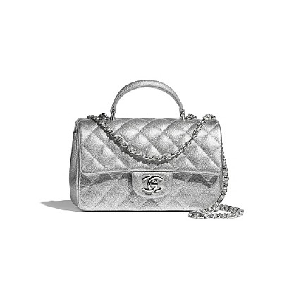 CHANEL-AS2431 샤넬 블랙 골드 램스킨 핸들 장식 미니 플랩 백 20cm