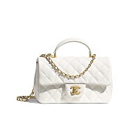 CHANEL-AS2431 샤넬 블랙 골드 램스킨 핸들 장식 미니 플랩 백 20cm