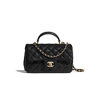 CHANEL-AS2431 샤넬 블랙 골드 램스킨 핸들 장식 미니 플랩 백 20cm