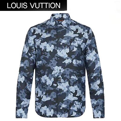 LOUIS VUITTON-1A7XVG 루이비통 블루 카모 레귤러 실크 셔츠