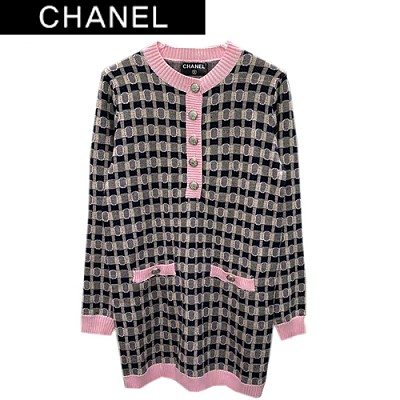 CHANEL-082810 샤넬 핑크 프린트 장식 체크무늬 가디건