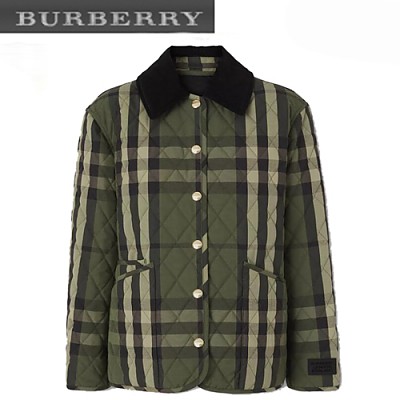 BURBERRY-80382441 버버리 베이지 코듀로이 칼라 다이아몬드 퀼팅 재킷 여성용