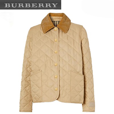 BURBERRY-80431991 버버리 밀리터리 그린 다이아몬드 퀼팅 체크 울 블렌드 재킷 여성용