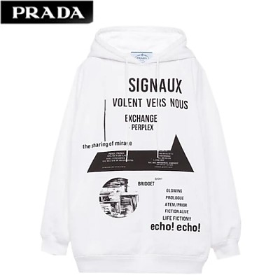 PRADA-134628 프라다 화이트 프린트 플리스 스웻셔츠 남여공용