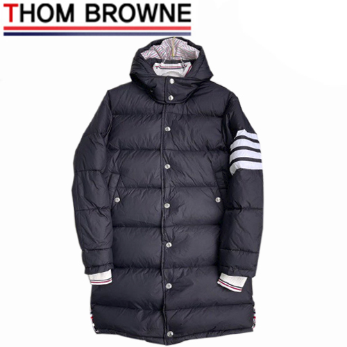 THOM BROWNE-10288 톰 브라운 블랙 나일론 스트라이프 장식 롱 패딩 남성용