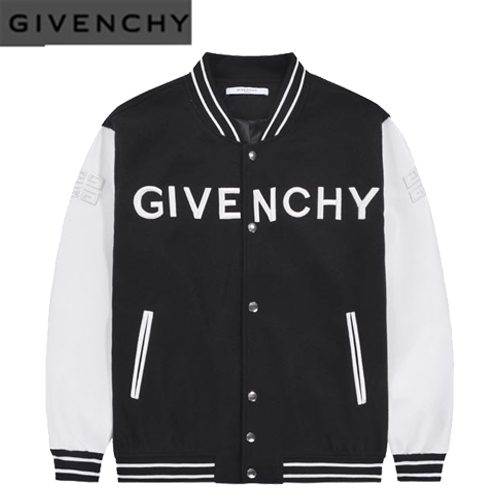 GIVENCHY-12247 지방시 블랙/화이트 울 아플리케 장식 베이스볼 쟈켓 남성용