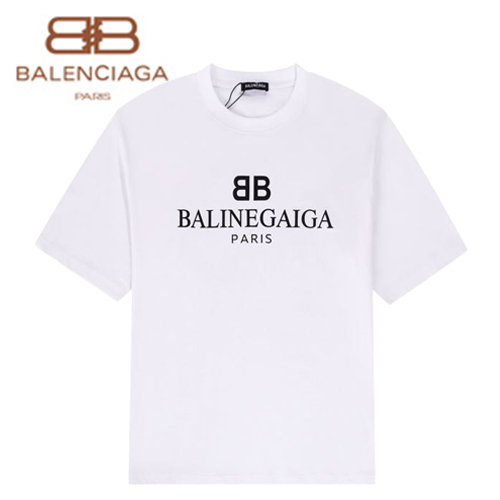 BALENCIA**-03069 발렌시아가 화이트 프린트 장식 티셔츠 남여공용