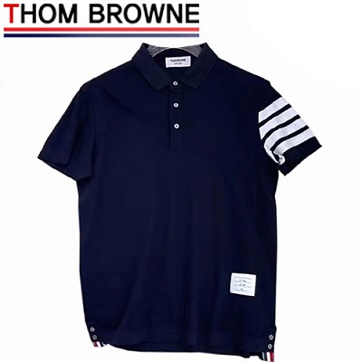 THOM BROW**-031910 톰 브라운 블랙 스트라이프 장식 폴로 티셔츠 남성용