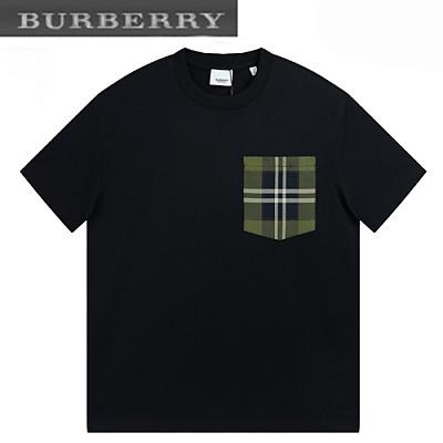 BURBERRY-04198 버버리 블랙 체크 무늬 디테일 티셔츠 남성용