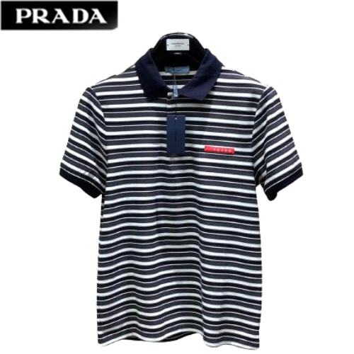 PRADA-05056 프라다 블랙/화이트 스트라이프 폴로 티셔츠 남성용