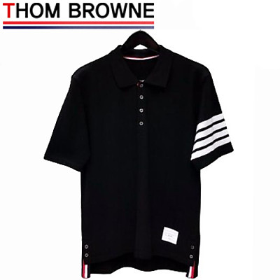 THOM BROWNE-05053 톰 브라운 그레이 스트라이프 장식 폴로 티셔츠 남성용