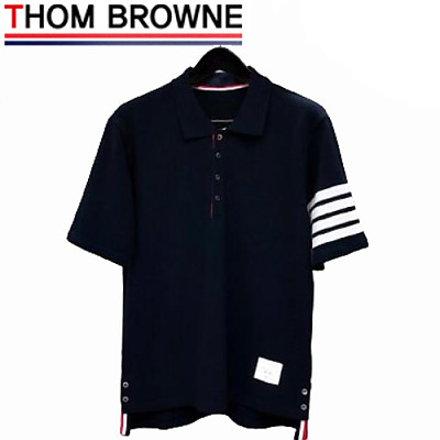 THOM BROWNE-05053 톰 브라운 그레이 스트라이프 장식 폴로 티셔츠 남성용