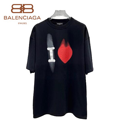 BALENCIAGA-05142 발렌시아가 블랙 프린트 장식 티셔츠 남여공용