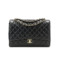 CHANEL-A58601 샤넬 클래식 블랙 실버 캐비어 맥시 더블 플랩 백 33cm