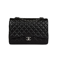 CHANEL-A58601 샤넬 클래식 블랙 실버 캐비어 맥시 더블 플랩 백 33cm