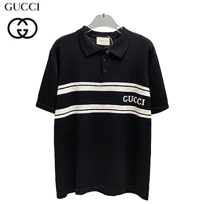 GUCCI-060110 구찌 화이트 코튼 스트라이프 폴로 티셔츠 남성용