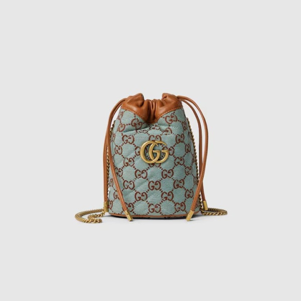 GUCCI-‎783175 구찌 페일블루/브라운 GG 수퍼 미니 버킷백 14cm