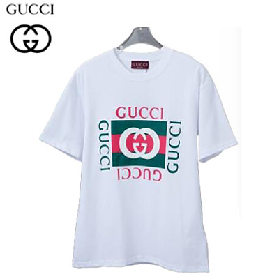 GUCCI-062313 구찌 화이트/블루 프린트 장식 티셔츠 남여공용