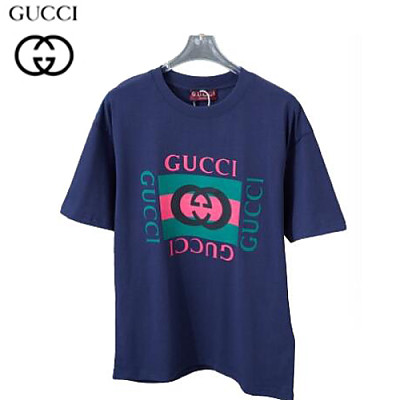 GUCCI-062313 구찌 화이트/블루 프린트 장식 티셔츠 남여공용