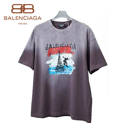 BALENCIAGA-062315 발렌시아가 블루 프린트 장식 워싱 빈티지 티셔츠 남여공용