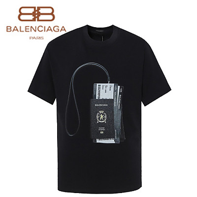 BALENCIAGA-06229 발렌시아가 화이트 패스포트 홀더 프린트 장식 티셔츠 남여공용