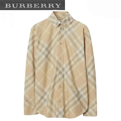 BURBERRY-80835941 버버리 베이지 체크 코튼 셔츠 여성용