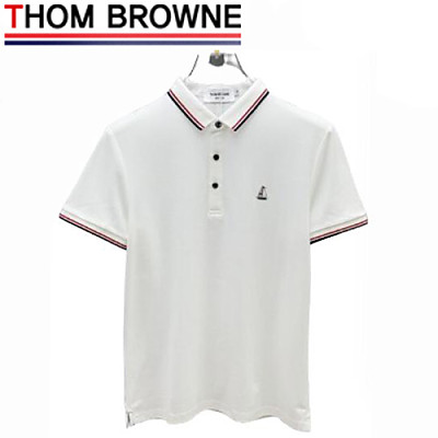 THOM BROWNE-07234 톰 브라운 라이트 블루 스트라이프 장식 폴로 티셔츠 남성용