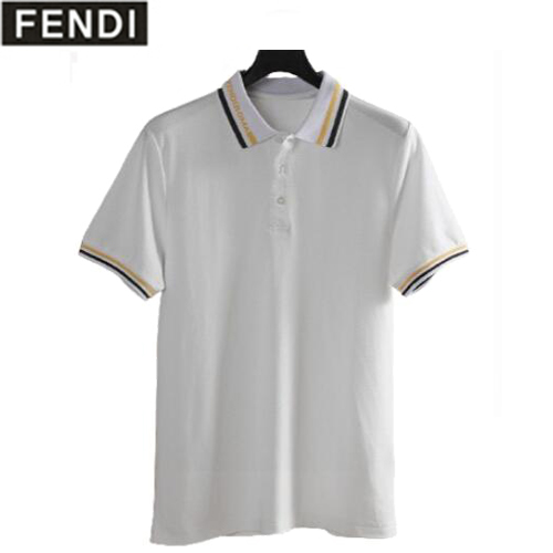 FENDI-08073 펜디 화이트 스트라이프 장식 폴로 티셔츠 남성용