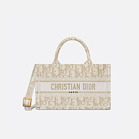 DIOR-디올 파우더 베이지 매크로까나쥬 카프스킨 Book Tote 미니 백 21.5cm - S5573OWHP_M51U