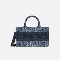 DIOR-디올 블루 Oblique 자수 Book Tote 미니 백 21.5cm - S5573CRIW_M928