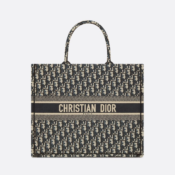 DIOR-디올 에크루/블루 Oblique 자수 Dior Book Tote 라지 토트백 42cm - M1286ZRIW_M828