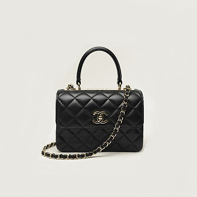 CHANEL-A92236 샤넬 블랙 램스킨 스몰 트렌디 CC 플랩 탑 핸들백 25cm