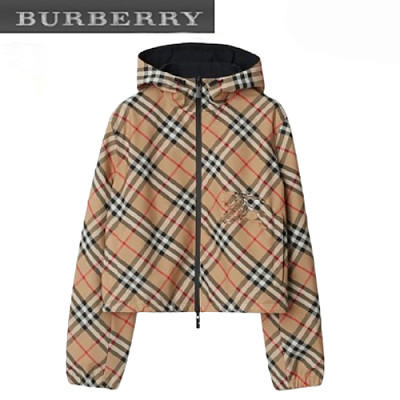 BURBERRY-80883401 버버리 그레이 크롭 리버시블 체크 재킷 여성용