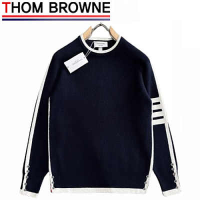 THOM BROWNE-112011 톰 브라운 화이트 스트라이프 장식 스웨터 남성용