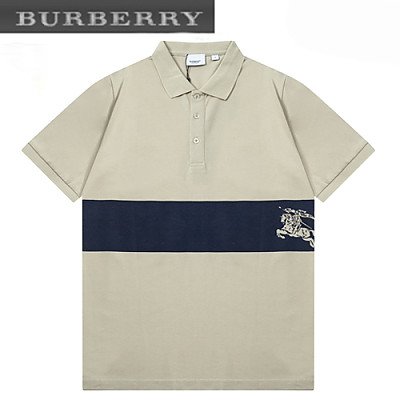 BURBERRY-04011 버버리 화이트/네이비 코튼 폴로 티셔츠 남성용