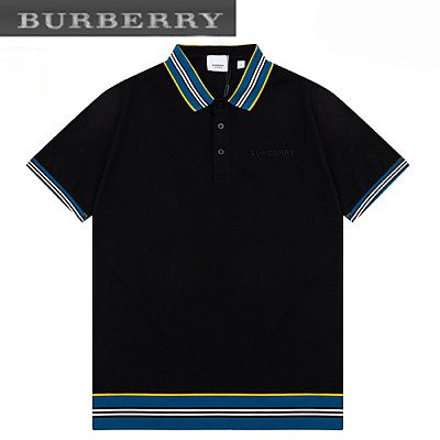 BURBERRY-04017 버버리 베이지 스트라이프 장식 폴로 티셔츠 남성용