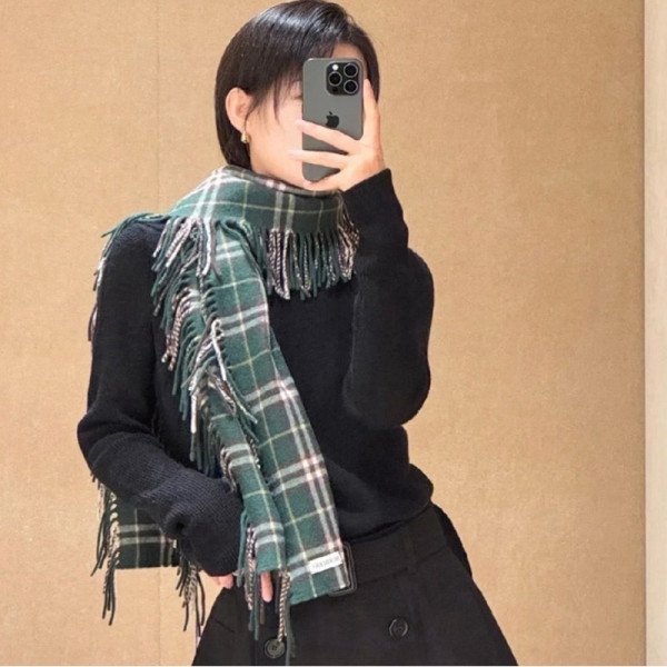 BURBERRY-40583951 버버리 프린지 체크 머플러 그린