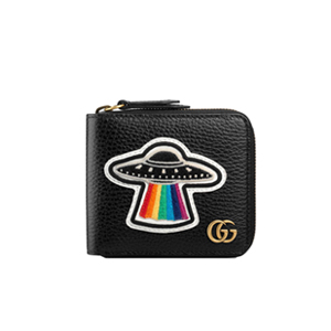 GUCCI-474584 8346 구찌 UFO 자수 패치 지퍼 어라운드 블랙 장지갑