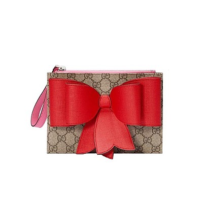 GUCCI-457233 9661 구찌 칠드런 GG 수프림 다크블루 보우 리스틀릿 파우치