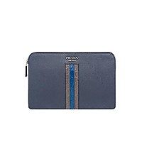 [스페셜오더]PRADA-2VF056 프라다 사피아노 가죽 오렌지 악어가죽 인타르시아 디테일 발틱 블루 파우치