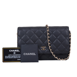 [스페셜오더]CHANEL-A33814 샤넬 클래식 블랙 캐비어 WOC 체인 지갑 골드/실버