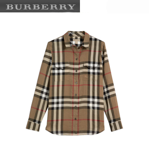 BURBERRY-40212441 버버리 토프 브라운 체크 코튼 셔츠 여성용