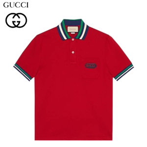 GUCCI-527727 1082 구찌 블랙 코튼 Gucci 패치 장식 폴로 티셔츠